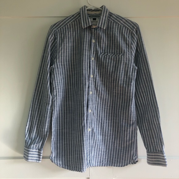 Topman Striped Twill Long-Sleeve Button-Down Shirt - Picture 3 of 7